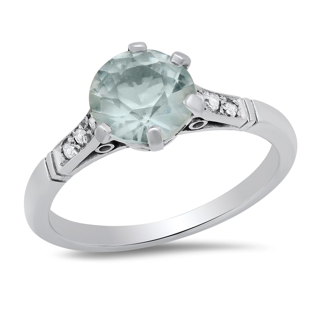 Platinum Setting with 1.25ct Aquamarine and .06ct Diamond Ladies Ring: Retail: $2,800.00 ****** Platinum Setting with 1.25ct Aquamarine and .06ct Diamond Ladies Ring ****** Size: 7 (we offer free resizing to winning bidders) / Metal: Platinum / Total Item Weight: 4.0 Gra