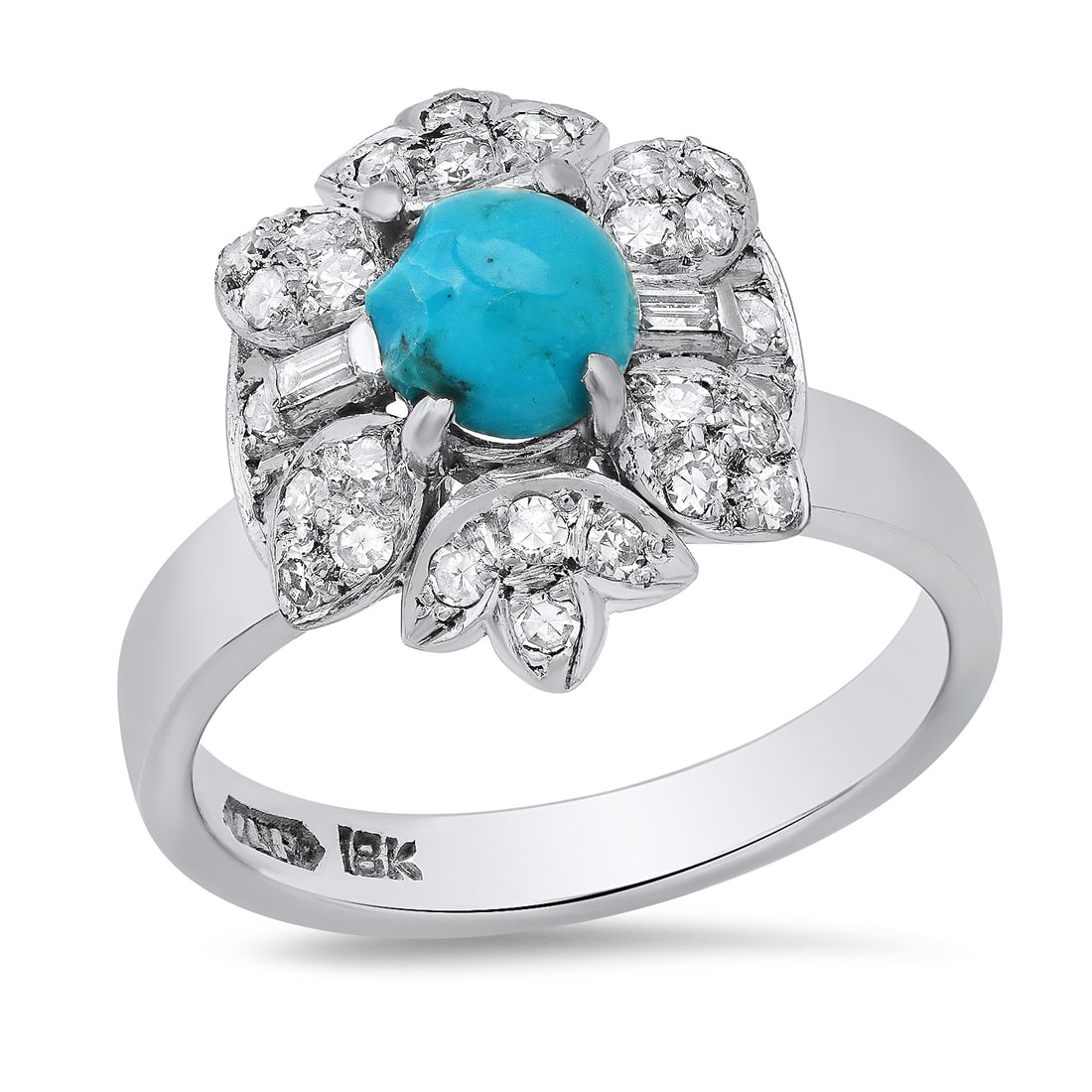 18K White Gold Setting with 1.03ct Turquoise and 0.41ct Diamond Ladies Ring: Retail: $3,280.00 ****** 18K White Gold Setting with 1.03ct Turquoise and 0.41ct Diamond Ladies Ring ****** Size: 6.5(we offer free resizing to winning bidders) / Metal: 18K White Gold / Total Item We