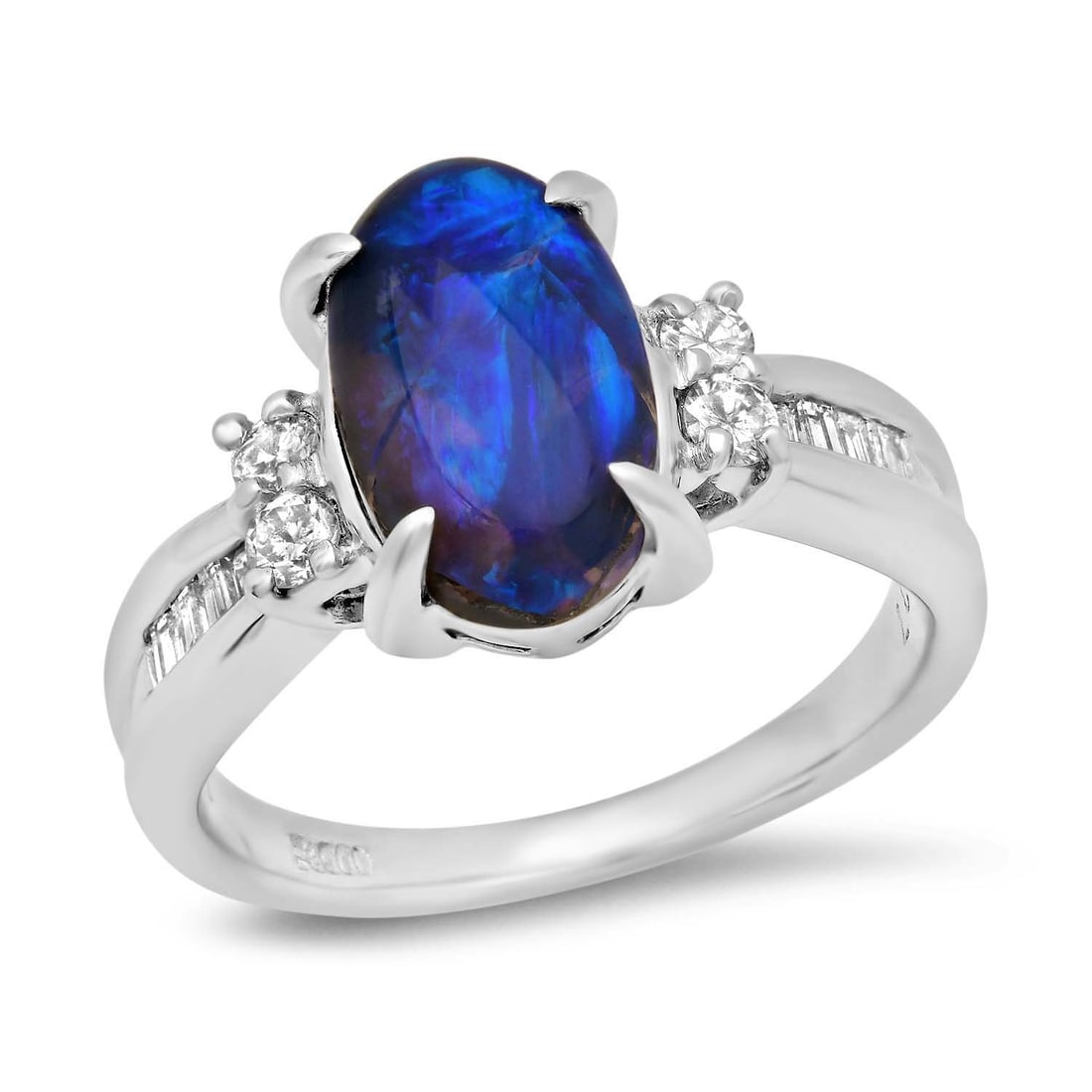 Platinum Setting with 2.73ct Black Opal and 0.37ct Diamond Ladies Ring: Retail: $5,910.00 ****** Platinum Setting with 2.73ct Black Opal and 0.37ct Diamond Ladies Ring ****** Size: 8 (we offer free resizing to winning bidders) / Metal: Platinum / Total Item Weight: 8.4 Gr