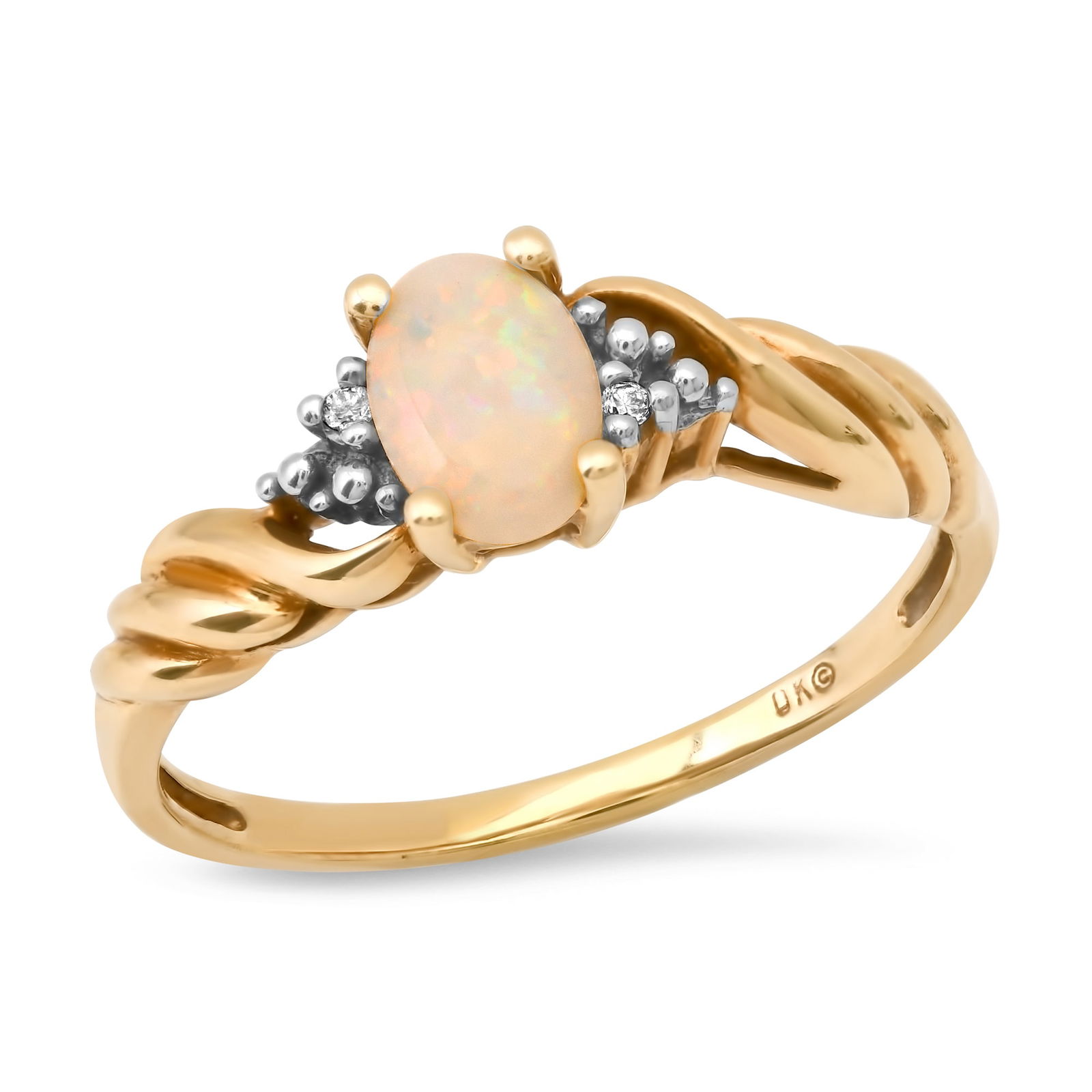 14K Yellow Gold Setting with 0.89ct Opal and 0.02ct Diamond Ladies Ring: Retail: $1,685.00 ****** 14K Yellow Gold Setting with 0.89ct Opal and 0.02ct Diamond Ladies Ring ****** Size: 9.5 / Metal: 14K Yellow Gold / Total Item Weight: 2.4 Grams / Country Made: United States