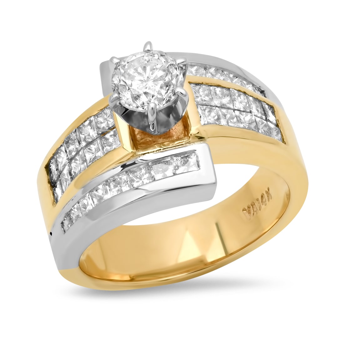 14K Yellow and White Gold Setting with .60ct Center Diamond and 2.00tcw Diamond Ladies Ring: Retail: $5,860.00 ****** 14K Yellow and White Gold Setting with .60ct Center Diamond and 2.00tcw Diamond Ladies Ring ****** Size: 7 / Metal: 14K Yellow and White Gold / Total Item Weight: 9.2 Grams / 