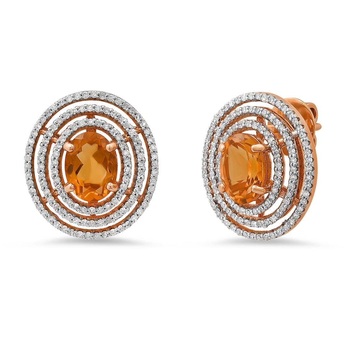 18K Rose Gold Setting with 2.19ct Citrine and 0.68ct Diamond Earrings: Retail: $4,300.00 ****** 18K Rose Gold Setting with 2.19ct Citrine and 0.68ct Diamond Earrings ****** Size: 3/4 by 5/8" / Metal: 18K Rose Gold / Total Item Weight: 6.3 Grams / Country Made: United Sta