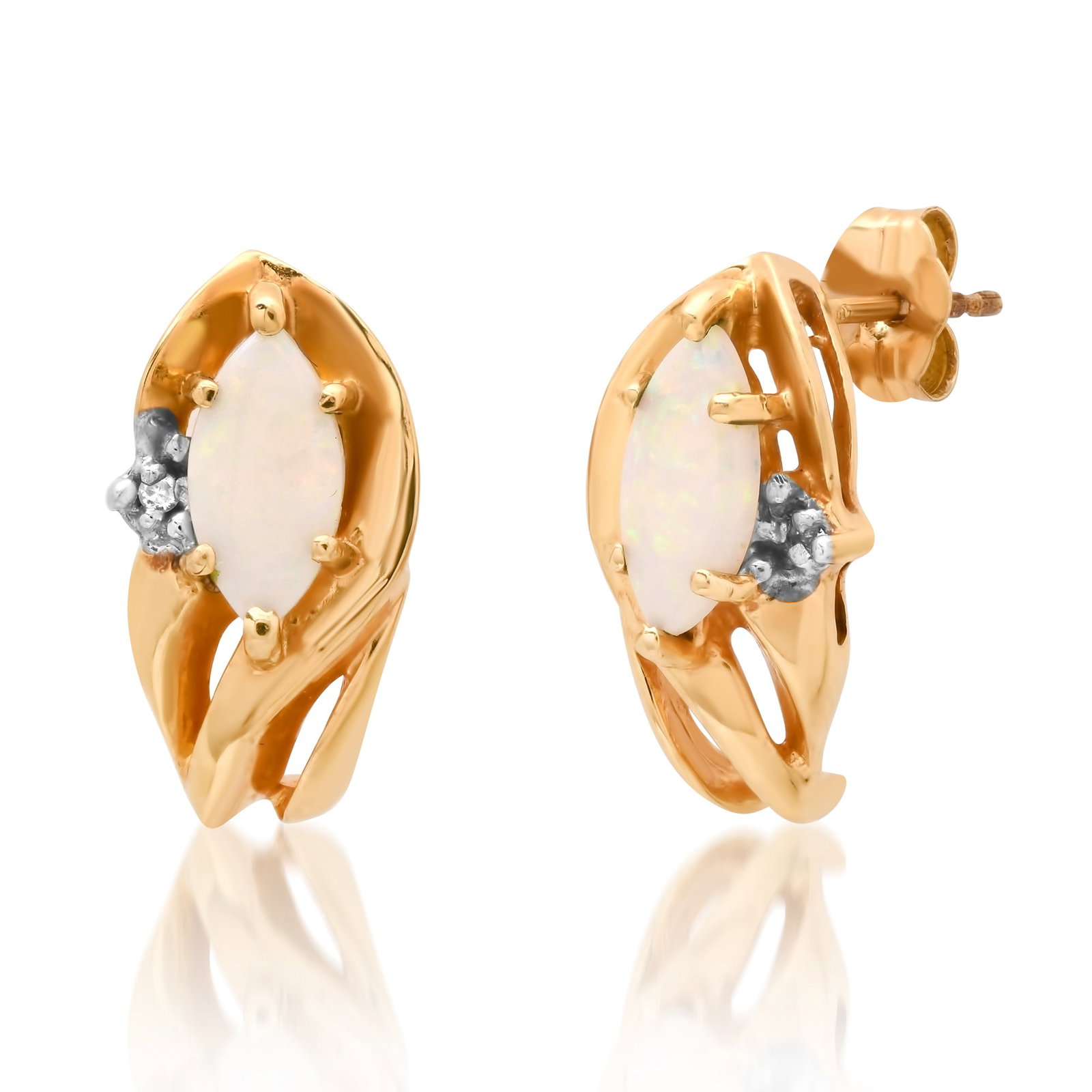 10K Yellow Gold Setting with 0.65ct Opal and .002ct Diamond Earrings: Retail: $985.00 ****** 10K Yellow Gold Setting with 0.65ct Opal and .002ct Diamond Earrings ****** Metal: 10K Yellow Gold / Total Item Weight: 2.5 Grams / Country Made: United States / / Main Stone: O