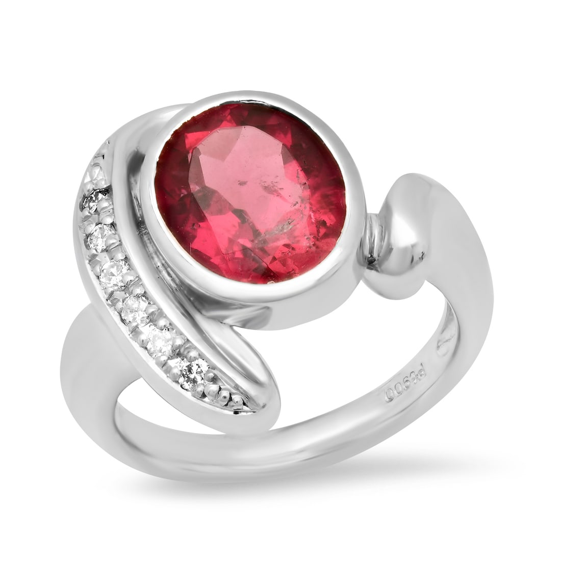 Platinum Setting with 3.48ct Tourmaline and 0.10ct Diamond Ladies Ring: Retail: $6,210.00 ****** Platinum Setting with 3.48ct Tourmaline and 0.10ct Diamond Ladies Ring ****** Size: 6.5 (we offer free resizing to winning bidders) / Metal: Platinum / Total Item Weight: 11.9