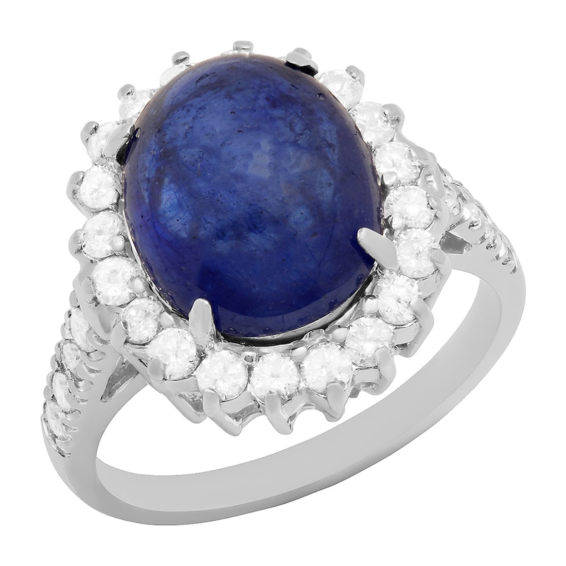 14k White Gold 11.50ct Sapphire 1.22ct Diamond Ring: Retail: $6,475.00 ****** 14k White Gold 11.50ct Sapphire 1.22ct Diamond Ring ****** Metal: 14K White Gold / Total Item Weight: 7.50 grams / Country Made: United States / / Main Stone: Sapphire / Color