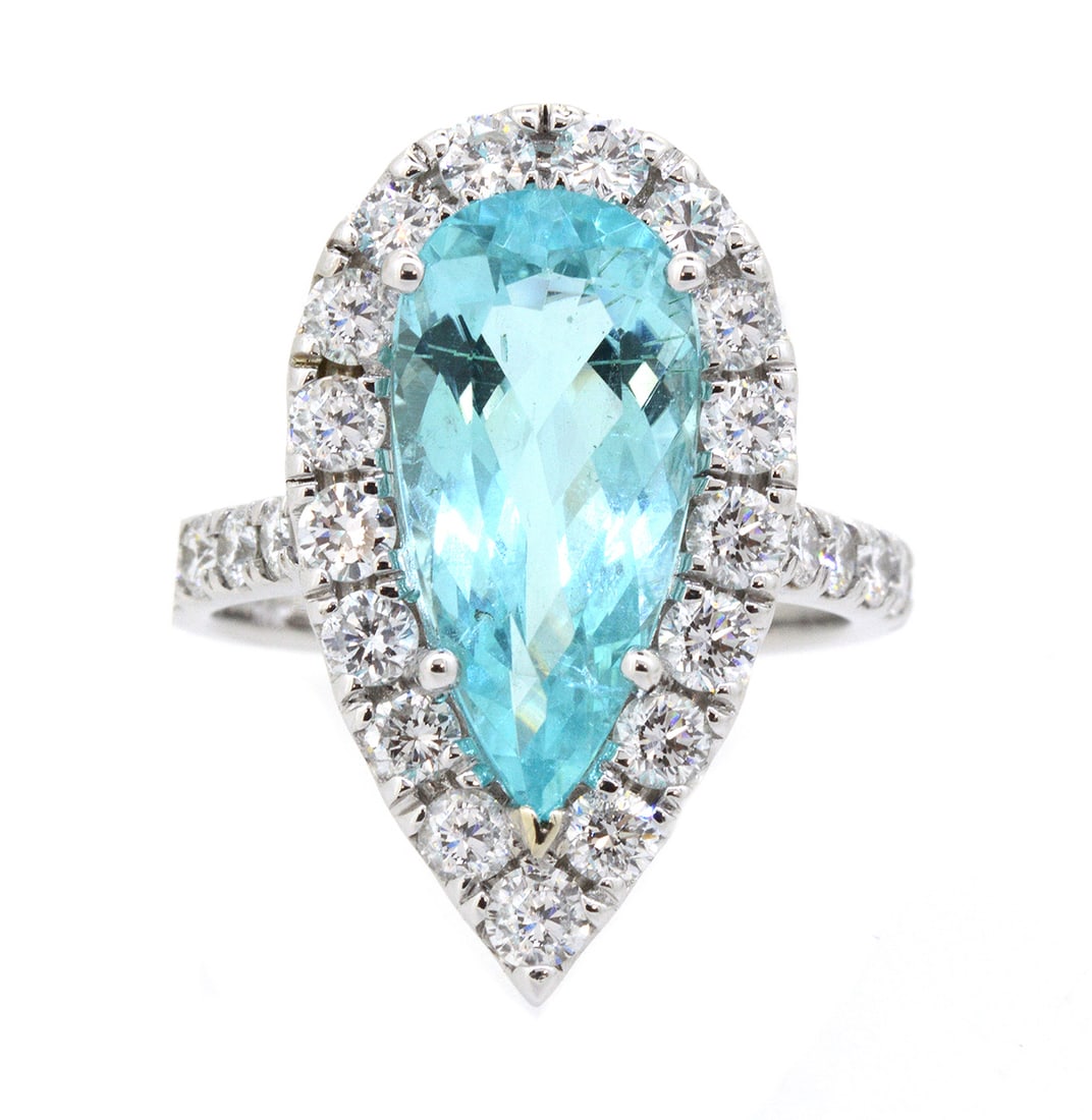 18K White Gold Ladies Ring with 3.56ct Paraiba Tourmaline and 1.49ct Diamonds: Retail: $26,000.00 ****** 18K White Gold Ladies Ring with 3.56ct Paraiba Tourmaline and 1.49ct Diamonds ****** Metal: 18K White Gold / Total Item Weight: 7.6 Grams / Country Made: United States / / Ma