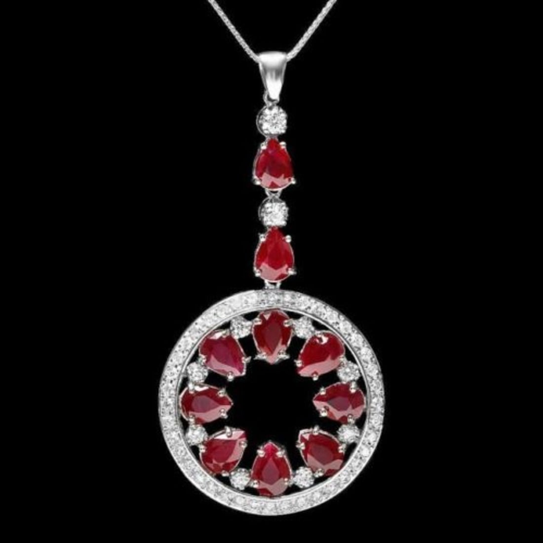 14K Gold 9.92ct Ruby 1.71ct Diamond Pendant: Retail: $13,550.00 ****** 14K Gold 9.92ct Ruby 1.71ct Diamond Pendant ****** Metal: 14K White Gold / Total Item Weight: 13.0 Grams / Country Made: United States / / Main Stone: Ruby / Color: Red / Car