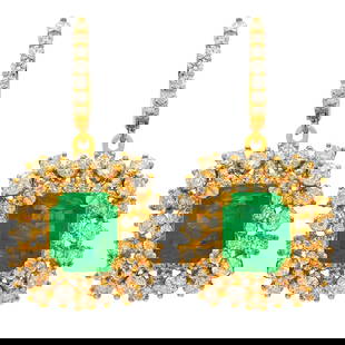 14k Yellow Gold 6.32ct Emerald 5.89ct Diamond Earrings: Retail: $27,810.00 ****** 14k Yellow Gold 6.32ct Emerald 5.89ct Diamond Earrings ****** Metal: 14K Yellow Gold / Total Item Weight: 13.20 grams / Country Made: United States / / Main Stone: Emerald