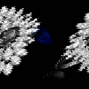 14K White Gold 2.60ct Sapphire and 3.26ct Diamond Ring: Retail: $11,600.00 ****** 14K White Gold 2.60ct Sapphire and 3.26ct Diamond Ring ****** Metal: 14K White Gold / Total Item Weight: 7.6 Grams / Country Made: United States / / Main Stone: Sapphire /