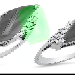 Platinum Setting with 15mm by 10mm Jade and 0.40ct Diamond Ladies Ring: Retail: $3,780.00 ****** Platinum Setting with 15mm by 10mm Jade and 0.40ct Diamond Ladies Ring ****** Size: 7(we offer free resizing to winning bidders) / Metal: Platinum / Total Item Weight: 12.4