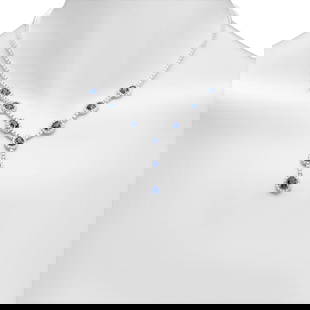 14K Gold 5.33ct Sapphire 5.70cts Diamond Necklace: Retail: $20,450.00 ****** 14K Gold 5.33ct Sapphire 5.70cts Diamond Necklace ****** Metal: 14K White Gold / Total Item Weight: 22.7 grams / Country Made: United States / / Main Stone: Sapphire /