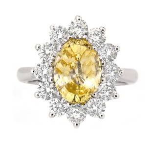 18K White Gold Ladies Ring with 3.57ct GIA Yellow Sapphire and 1.41ct tw Diamonds