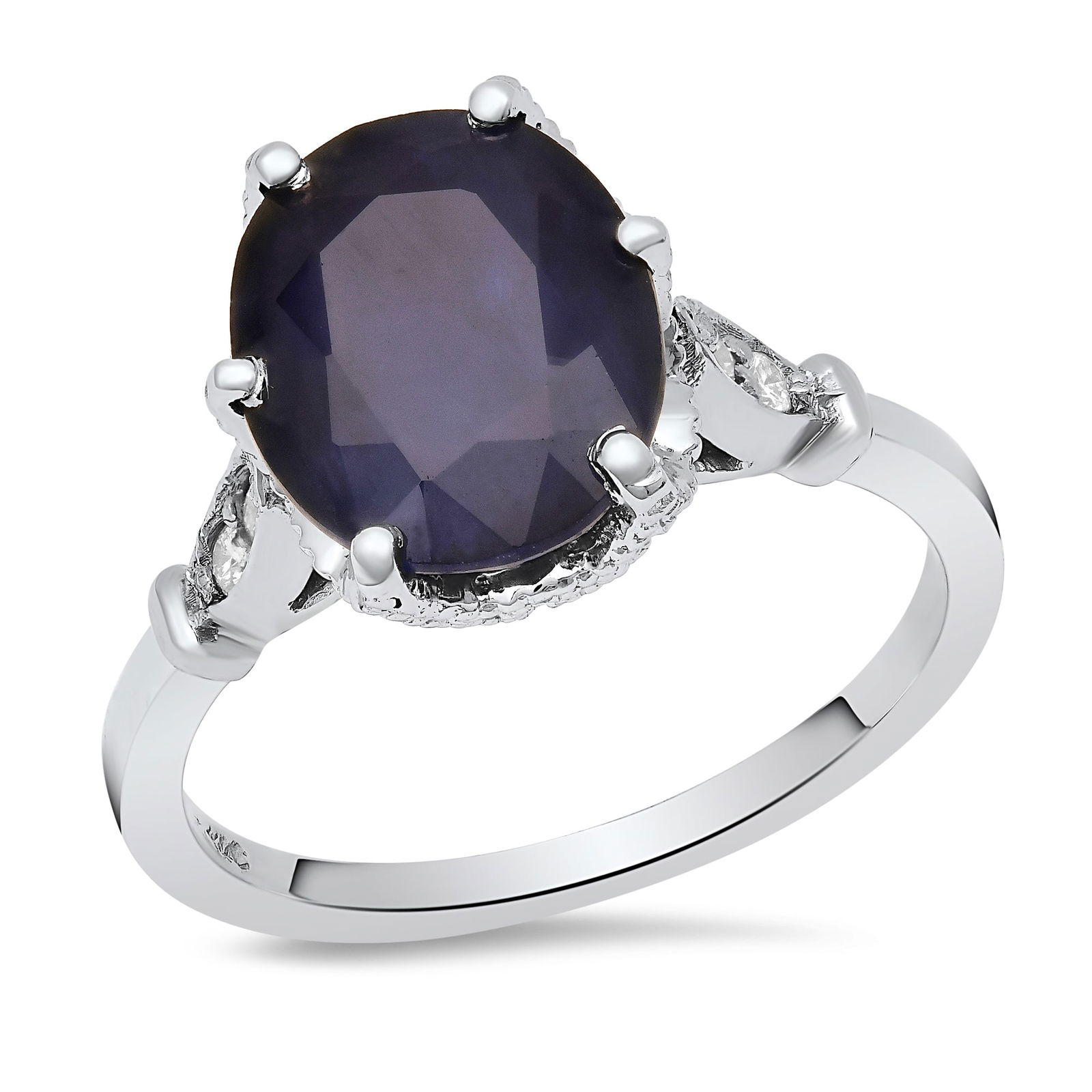 14K White Gold Setting with 3.56ct Sapphire and 0.10ct Diamond Ladies Ring: Retail: $3,530.00 ****** 14K White Gold Setting with 3.56ct Sapphire and 0.10ct Diamond Ladies Ring ****** Size: 7 / Metal: 14K White Gold / Total Item Weight: 4.0 Grams / Country Made: United States