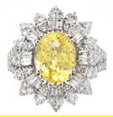 18K White Gold Ladies Ring with 4.06ct GIA Yellow Sapphire and 2.15ct tw Adjacent Diamonds