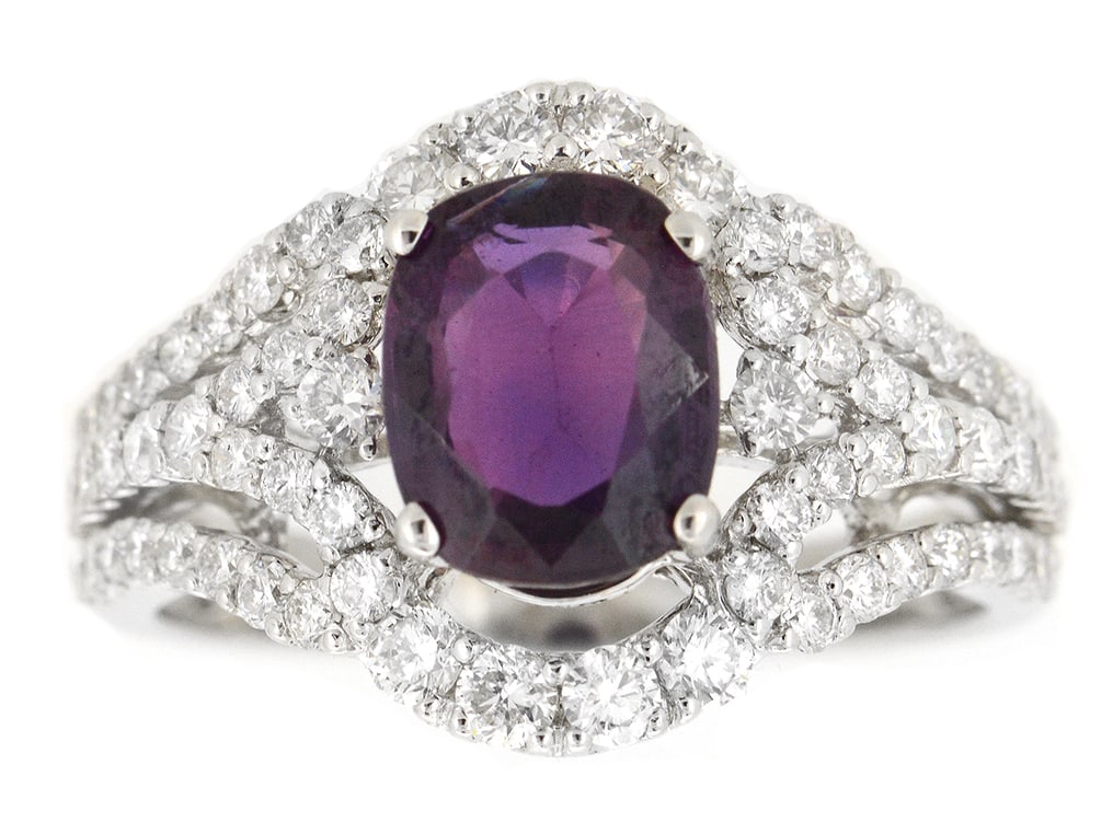 18K White Gold Ladies Ring with 2.06ct GIA Certified Sapphire and 1.0ct tw Adjacent Diamonds: Retail: $9,000.00 ****** 18K White Gold Ladies Ring with 2.06ct GIA Certified Sapphire and 1.0ct tw Adjacent Diamonds ****** Size: 6.5 / Metal: 18K White Gold / Total Item Weight: 4.8 Grams / Country