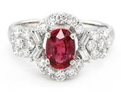 18K White Gold Ladies Ring with 1.26ct GIA Certified Ruby and 1.01ct tw Adjacent Diamonds