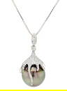 18K White Gold Ladies Pendant with One 15.51mm Black South Sea Pearl and 0.78ct tw Diamonds