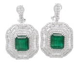 18K White Gold with 13.53ct Emerald and 5.71tw Diamond Earrings