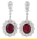 18K White Gold Ladies Earrings with 17.11ct Rubies and 4.96ct tw Adjacent Diamonds