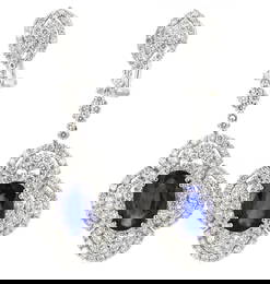 18K White Gold Ladies Earrings with 5.43ct Sapphire and 3.96ct tw Adjacent Diamonds