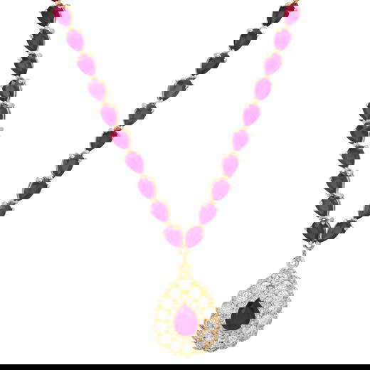 14K Yellow Gold Ladies Necklace with 40.30ct tw Rubies and 2.07ct tw Diamonds