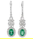 18K White Gold Ladies Earrings with 2.11ct Emeralds and 1.98ct tw Adjacent Diamonds