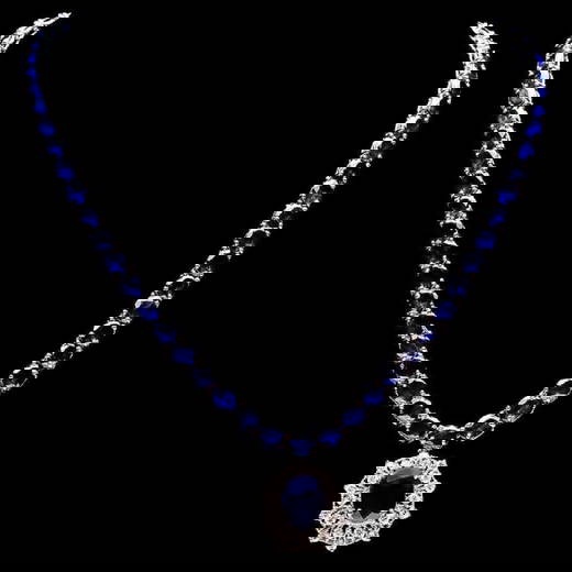 14K White Gold 57.69ct Sapphire and 1.08ct Diamond Necklace