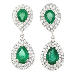 18K White Gold Earrings with 3.51ct Emeralds and 1.76ct Diamonds