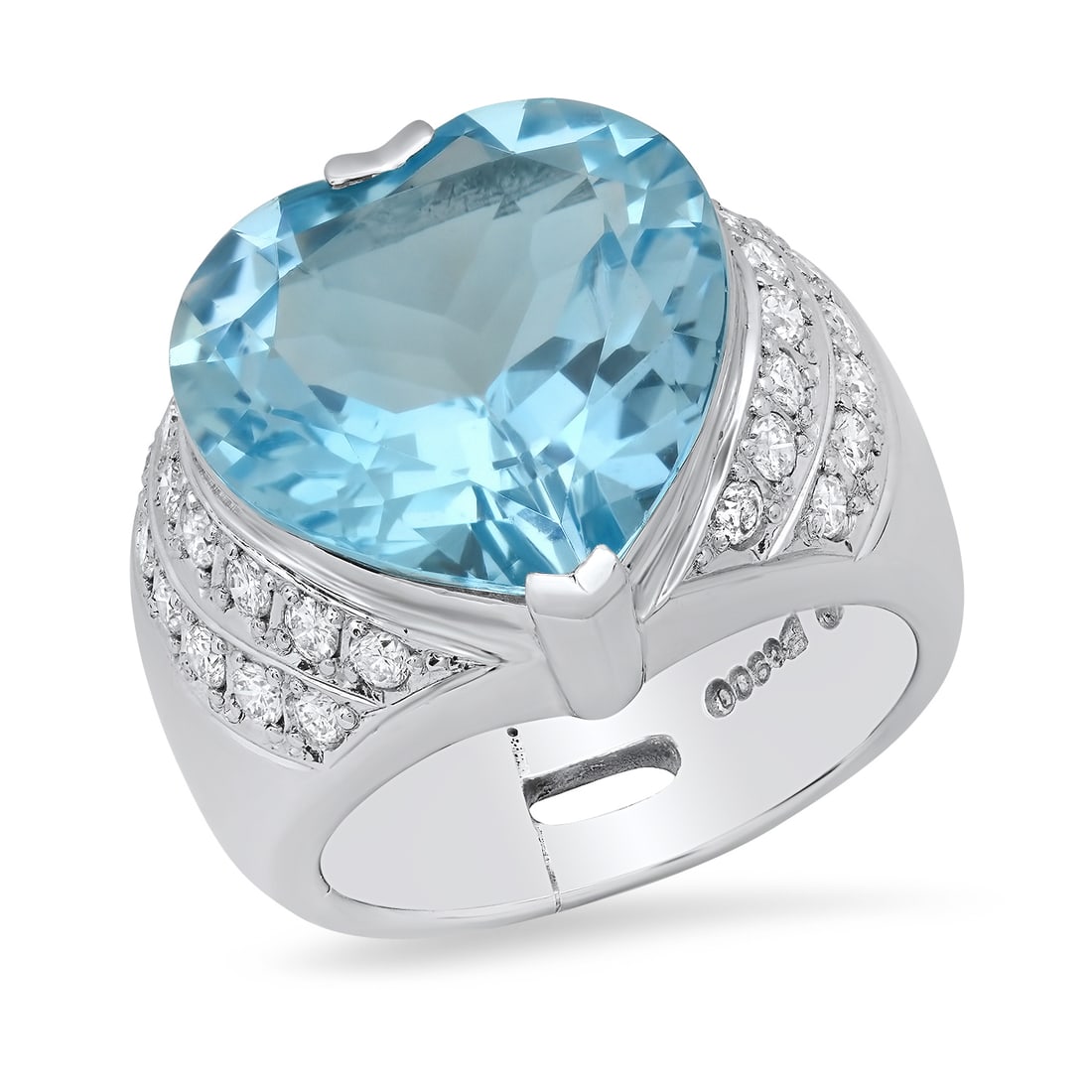 Platinum Setting with 17.20ct Heart Shaped Blue Topaz and 0.89ct Diamond Ladies Ring: Retail: $17,314.00 ****** Platinum Setting with 17.20ct Heart Shaped Blue Topaz and 0.89ct Diamond Ladies Ring ****** Size: 8(we offer free resizing to winning bidders) / Metal: Platinum / Total Item