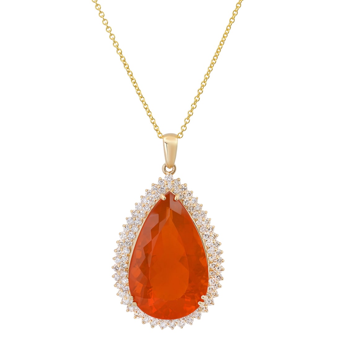 14K Yellow Gold Setting with 36.05ct Fire Opal and 3.77ct Diamond Pendant: Retail: $27,110.00 ****** 14K Yellow Gold Setting with 36.05ct Fire Opal and 3.77ct Diamond Pendant ****** Size: 18 Chain / Metal: 14K Yellow Gold / Total Item Weight: 23.7 Grams / Country Made: Unite