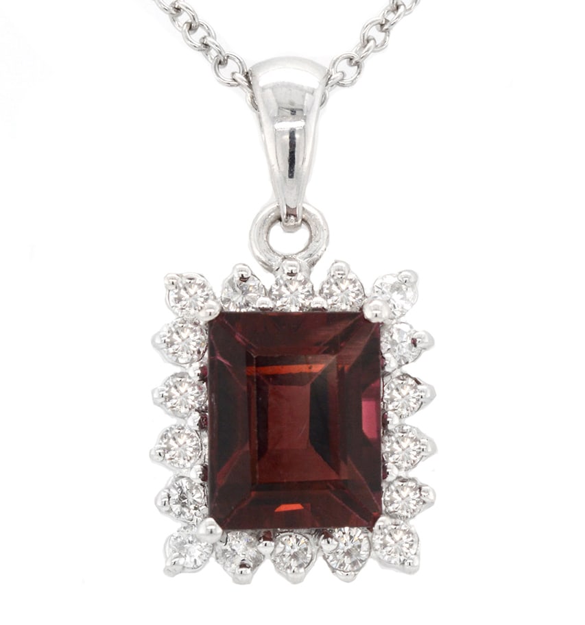 14K White Gold Ladies Necklace with 4.80ct Red Tourmaline and 1.01ct tw Adjacent Diamonds: Retail: $6,500.00 ****** 14K White Gold Ladies Necklace with 4.80ct Red Tourmaline and 1.01ct tw Adjacent Diamonds ****** Size: 16 / Metal: 14K White Gold / Total Item Weight: 5.5 Grams / Country Made