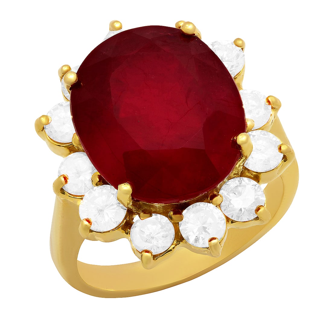 14k Yellow Gold 11.00ct Ruby 2.05ct Diamond Ring: Retail: $9,250.00 ****** 14k Yellow Gold 11.00ct Ruby 2.05ct Diamond Ring ****** Metal: 14K Yellow Gold / Total Item Weight: 9.20 grams / Country Made: United States / / Main Stone: Ruby / Color: Inte