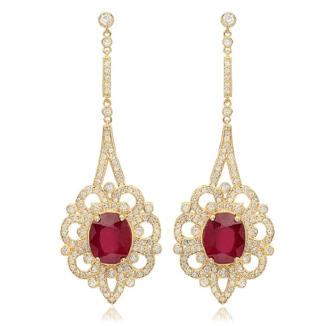 14K Yellow Gold 8.02ct Ruby and 2.56ct Diamond Earrings: Retail: $17,765.00 ****** 14K Yellow Gold 8.02ct Ruby and 2.56ct Diamond Earrings ****** Metal: 14K Yellow Gold / Total Item Weight: 12.0 Grams / Country Made: United States / / Main Stone: Ruby / Col