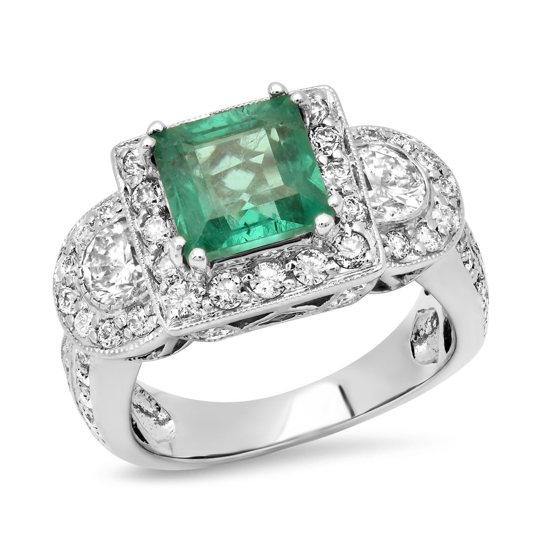 18K White Gold Setting with 2.04ct Emerald and 1.22ct Diamond Ladies Ring (1 of 4)