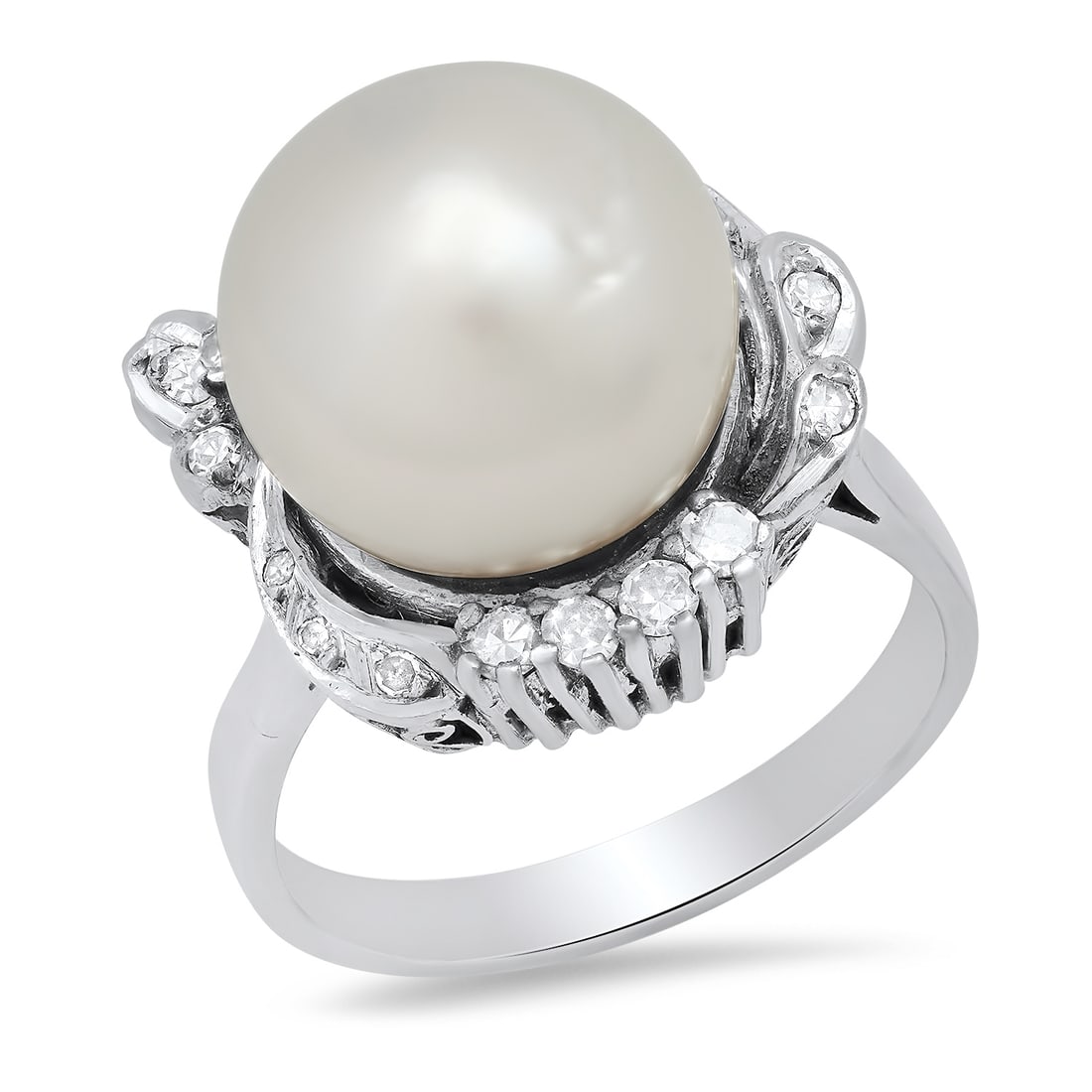 18K White Gold Setting with one 12mm White South Sea Pearl and 0.22ct Diamond Ladies Ring (1 of 6)