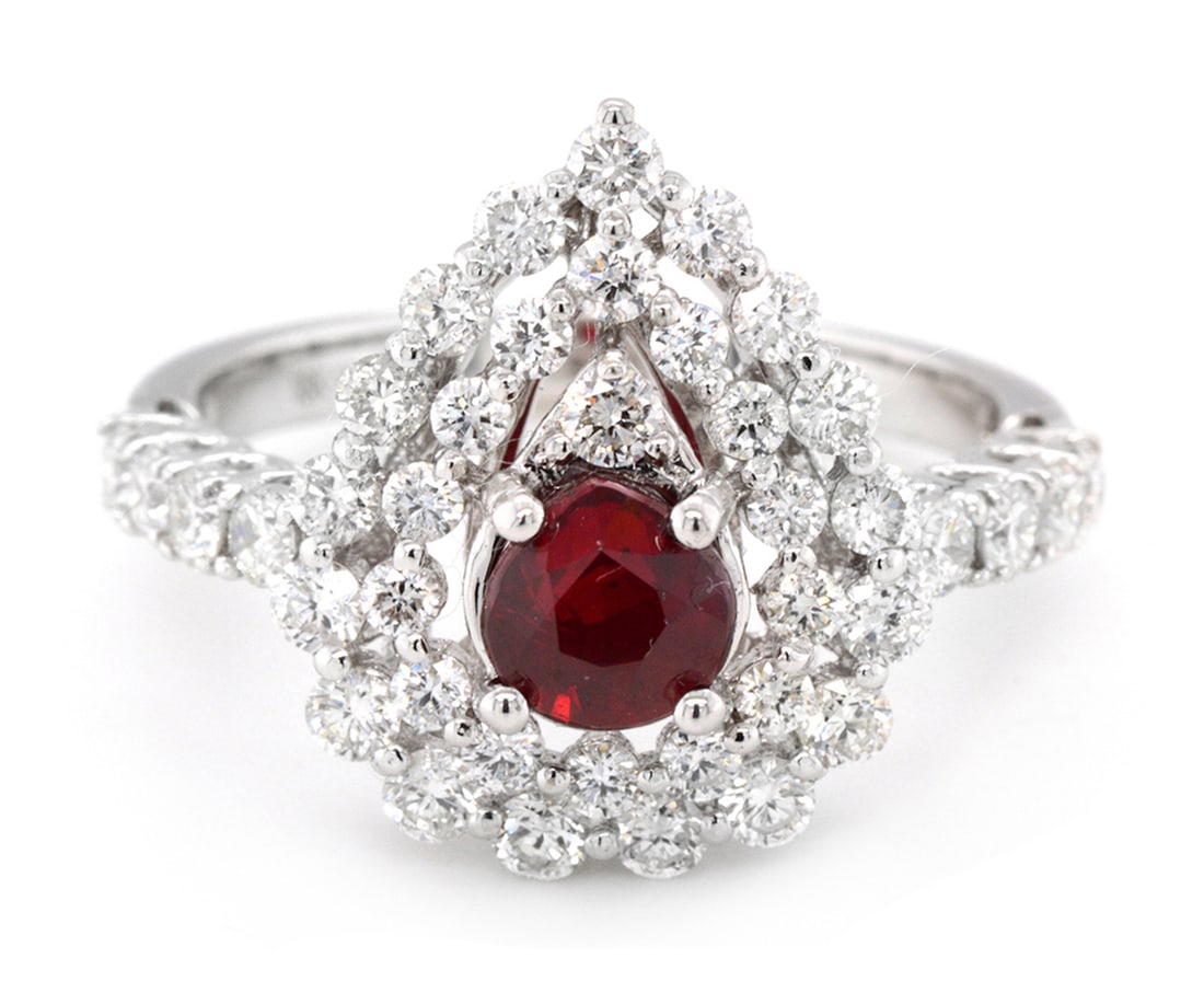 18K White Gold Ladies Ring with 1.00ct GIA Certified Ruby and 1.23ct tw Adjacent Diamonds: Retail: $11,000.00 ****** 18K White Gold Ladies Ring with 1.00ct GIA Certified Ruby and 1.23ct tw Adjacent Diamonds ****** Size: 6.5 / Metal: 18K White Gold / Total Item Weight: 4.1 Grams / Country Ma