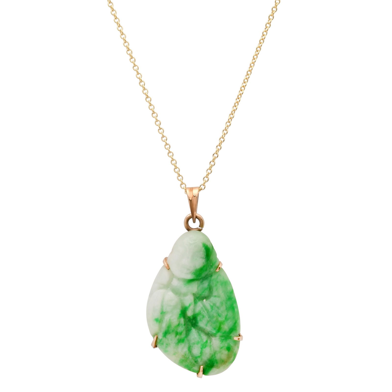 14K Yellow Gold Setting with Free Form Jade Carving Ladies Pendant: Retail: $2,545.00 ****** 14K Yellow Gold Setting with Free Form Jade Carving Ladies Pendant ****** Size: 18 / Metal: 14K Yellow Gold / Total Item Weight: 6.7 Grams / Country Made: United States / / Ma
