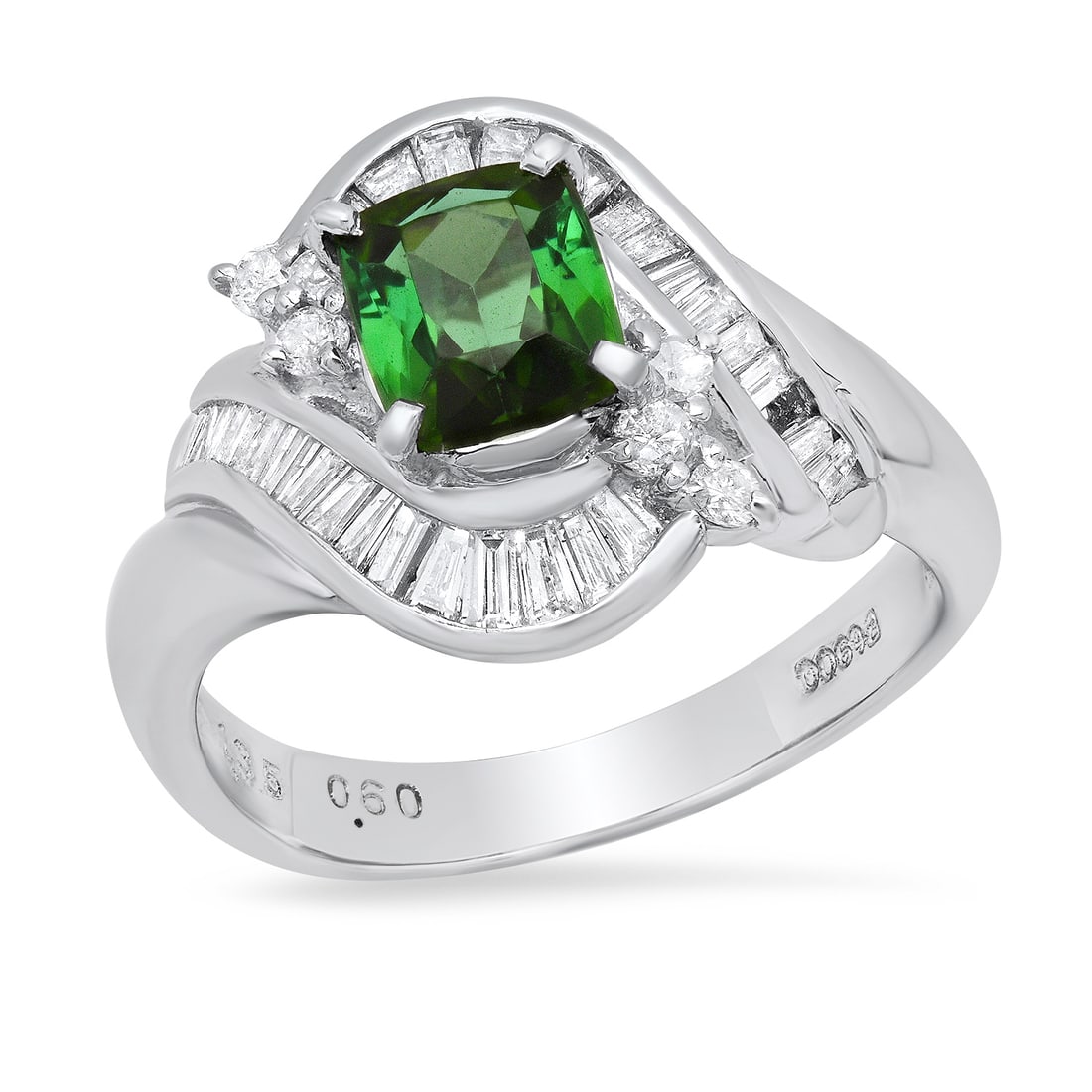 Platinum Setting with 1.35ct Tourmaline and 0.60ct Diamond Ladies Ring: Retail: $6,240.00 ****** Platinum Setting with 1.35ct Tourmaline and 0.60ct Diamond Ladies Ring ****** Size: 7(we offer free resizing to winning bidders) / Metal: Platinum / Total Item Weight: 7.9 Gra