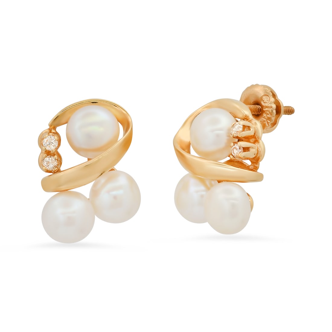 14K Yellow Gold Setting with six 5.5mm Cultured Pearls and .08ct Diamond Earrings: Retail: $950.00 ****** 14K Yellow Gold Setting with six 5.5mm Cultured Pearls and .08ct Diamond Earrings ****** Metal: 14K Yellow Gold / Total Item Weight: 4.6 Grams / Country Made: United States / /