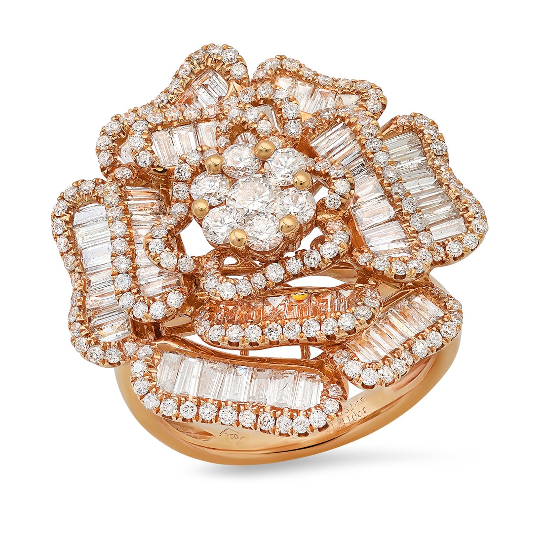 18K Rose Gold Setting with 2.91ct Diamond Ladies Flower Ring: Retail: $9,670.00 ****** 18K Rose Gold Setting with 2.91ct Diamond Ladies Flower Ring ****** Size: 7 / Metal: 18K Rose Gold / Total Item Weight: 9.5 Grams / Country Made: United States / / Main Stone: