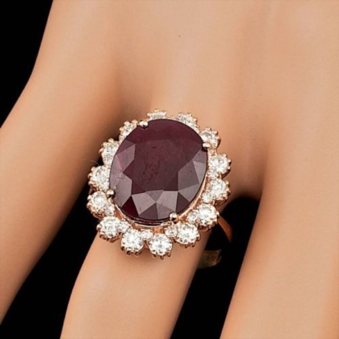 14K Rose Gold 10.17ct Ruby and 1.50ct Diamond Ring - 4