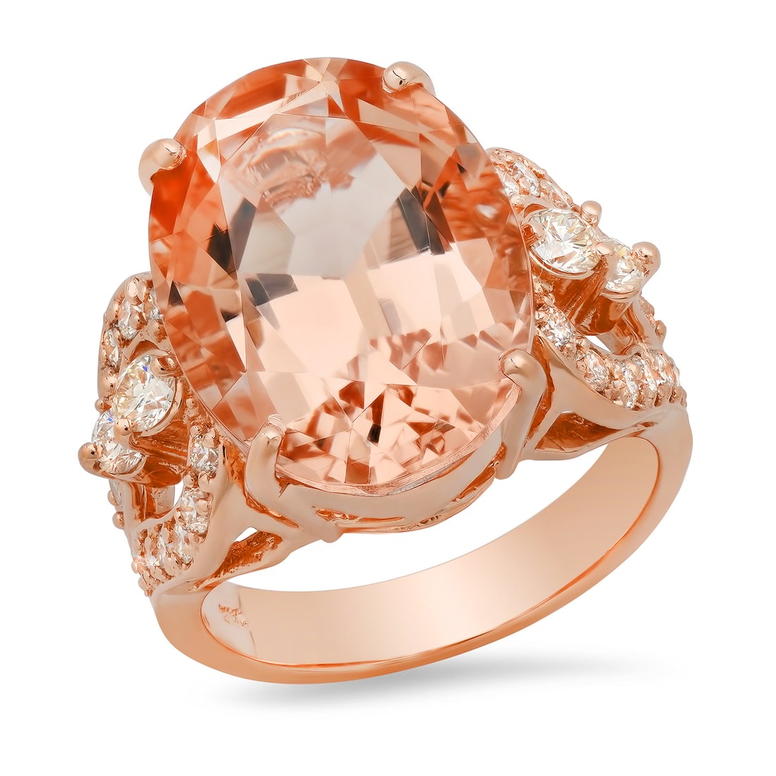 14K Rose Gold with 12.48ct Morganite and 0.90ct Diamond Ladies Ring: Retail: $13,732.00 ****** 14K Rose Gold with 12.48ct Morganite and 0.90ct Diamond Ladies Ring ****** Size: 7 (we offer free resizing to winning bidders) / Metal: 14K Rose Gold / Total Item Weight: 10.