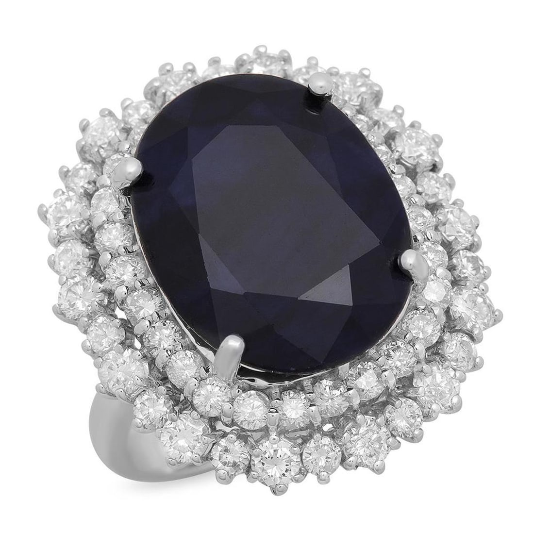 14K White Gold 14.92ct Sapphire and 2.06ct Diamond Ring: Retail: $12,900.00 ****** 14K White Gold 14.92ct Sapphire and 2.06ct Diamond Ring ****** Metal: 14K White Gold / Total Item Weight: 10.7 Grams / Country Made: United States / / Main Stone: Sapphire /