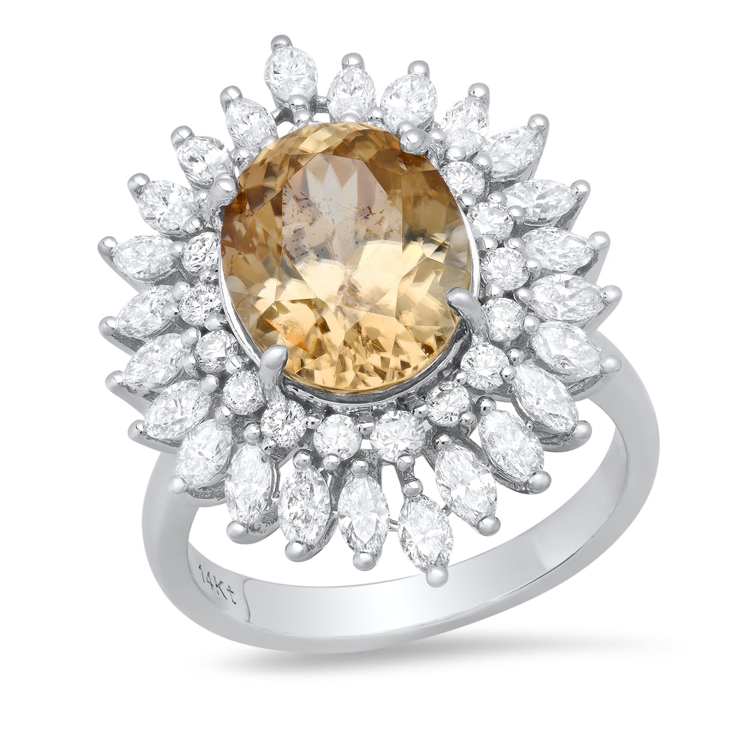 14K White Gold 7.85ct Gold Zircon and 2.16ct Diamond Ring: Retail: $13,758.00 ****** 14K White Gold 7.85ct Gold Zircon and 2.16ct Diamond Ring ****** Size: 7(we offer free resizing to winning bidders) / Metal: 14K White Gold / Total Item Weight: 8.1 Grams /