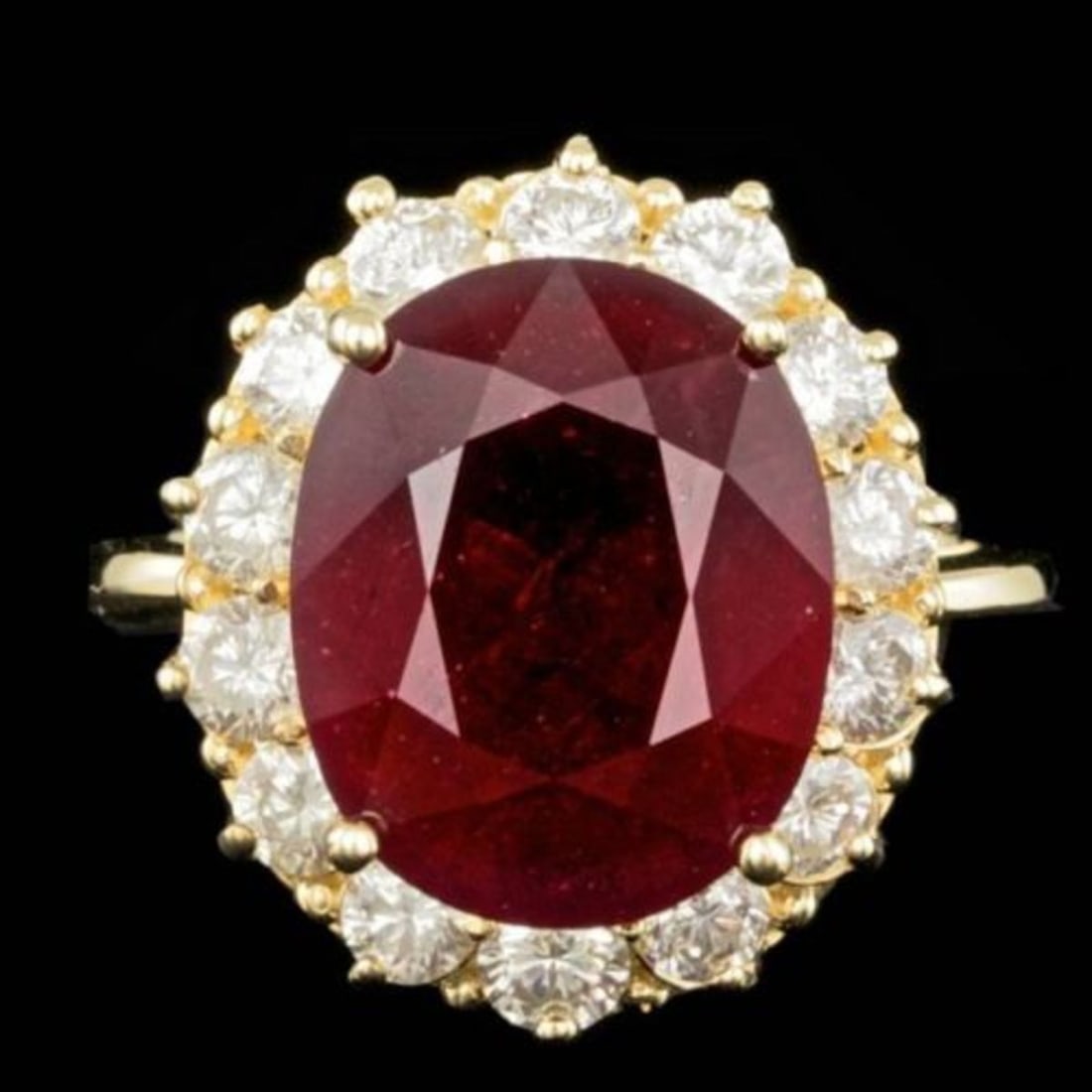 14K Yellow Gold 11.78ct Ruby and 1.48ct Diamond Ring: Retail: $15,905.00 ****** 14K Yellow Gold 11.78ct Ruby and 1.48ct Diamond Ring ****** Metal: 14K Yellow Gold / Total Item Weight: 8.0 Grams / Country Made: United States / / Main Stone: Ruby /