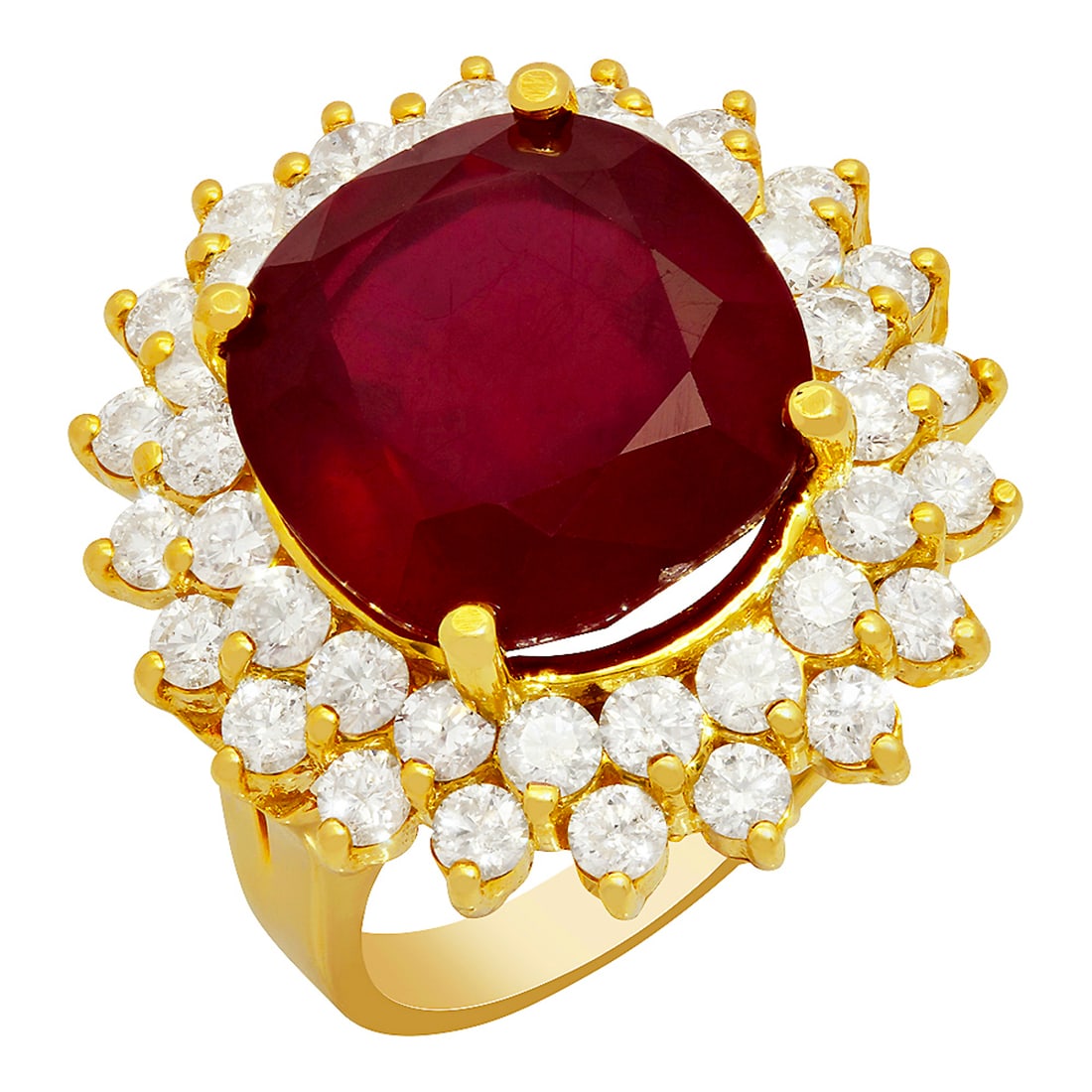 14k Yellow Gold 14.83ct Ruby 2.41ct Diamond Ring: Retail: $12,260.00 ****** 14k Yellow Gold 14.83ct Ruby 2.41ct Diamond Ring ****** Metal: 14K Yellow Gold / Total Item Weight: 11.30 grams / Country Made: United States / / Main Stone: Ruby / Color: In