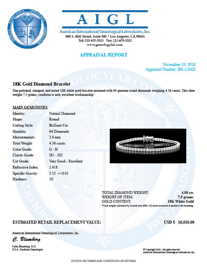 18K Gold 4.56ct Diamond Bracelet - 5