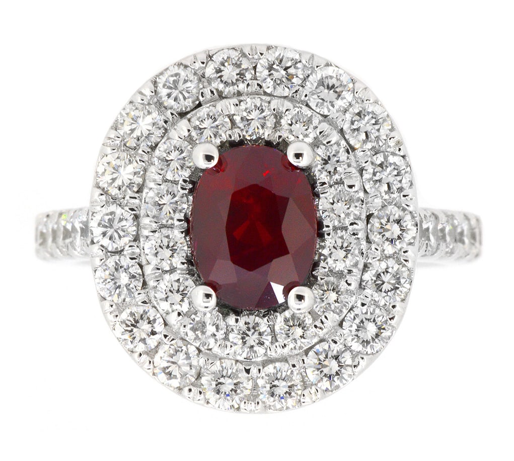 18K White Gold Ladies Ring with 1.59ct Natural GIA Certified Ruby and 1.61ct tw Adjacent Diamonds (1 of 4)