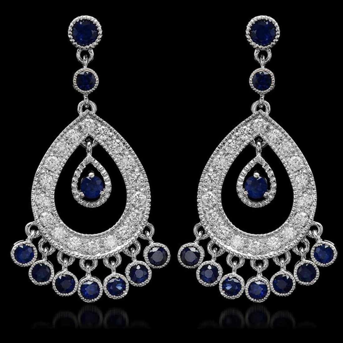 14K Gold 3.24ct Sapphire 1.45ct Diamond Earrings (1 of 3)