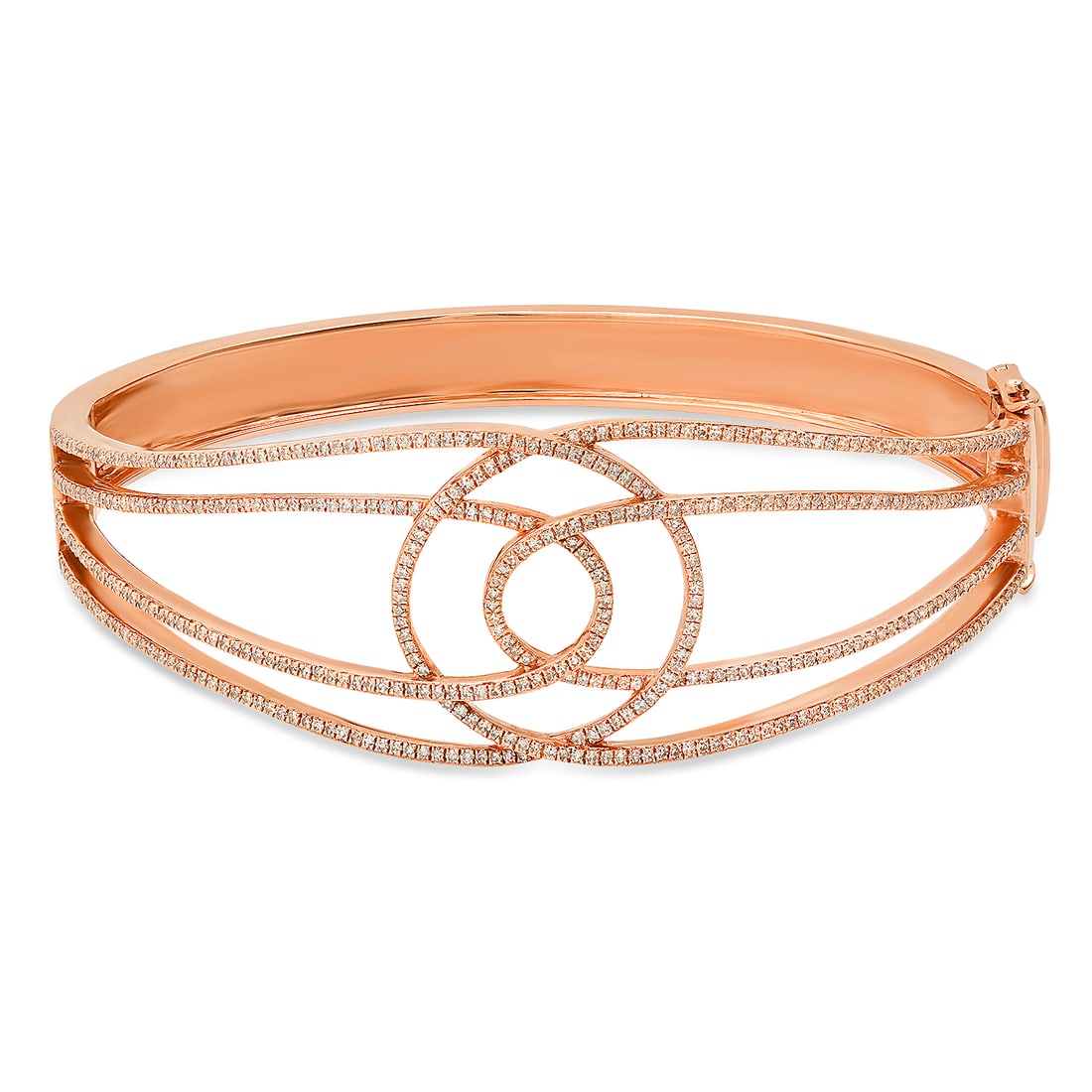 14K Rose Gold Setting with 1.50ct LALI" Designor Diamond Bangle Bracelet": Retail: $6,526.00 ****** 14K Rose Gold Setting with 1.50ct LALI" Designor Diamond Bangle Bracelet ****** Size: 2.5" by 2.25" / Metal: 14K Rose Gold / Total Item Weight: 29.2 Grams / Country Made: